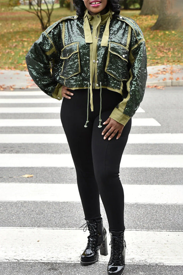 Stylish Sequin Bomber Jacket