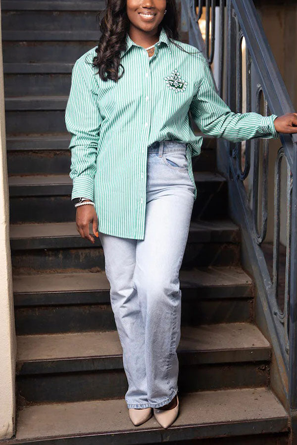Stylish Alpha Kappa Alpha Striped Button-Down Top
