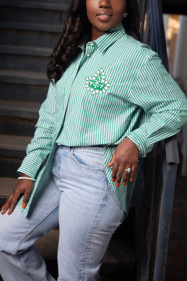 Stylish Alpha Kappa Alpha Striped Button-Down Top