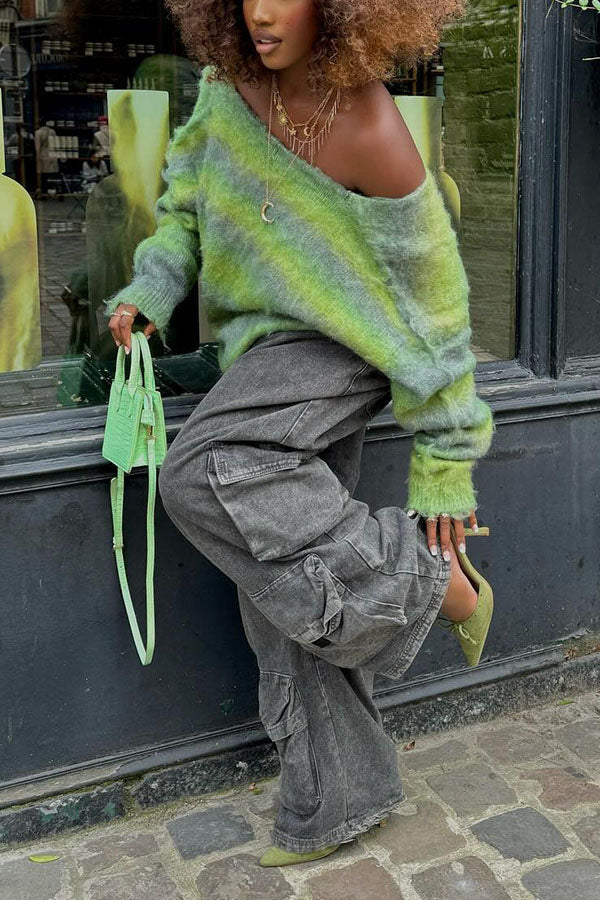 Fashion Striped Cold Shoulder Sweater