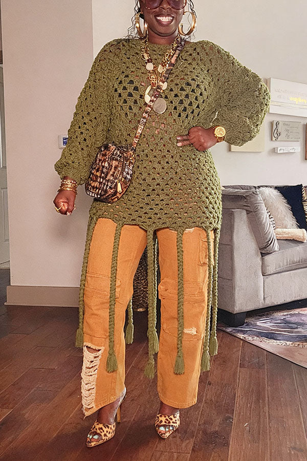 Stylish Braided Fringe Sweater