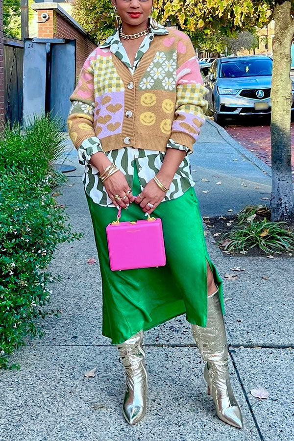 Fashionable Colorblock Print Cardigan Sweater