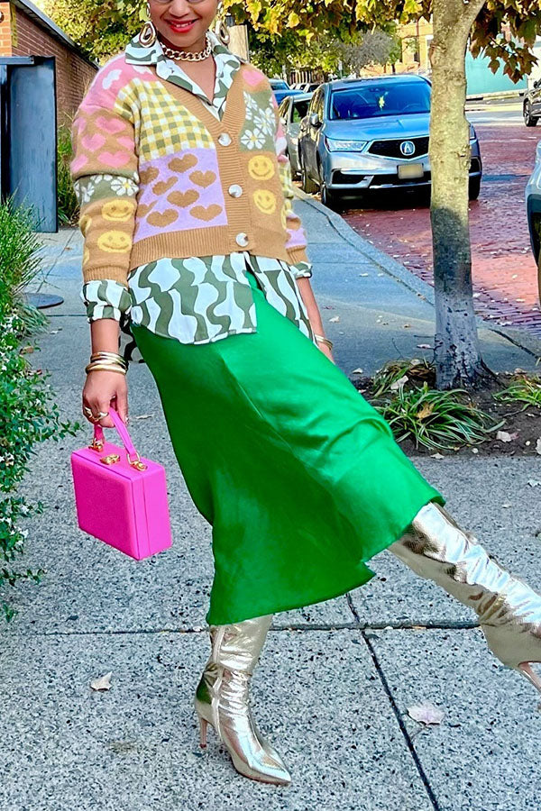 Fashionable Colorblock Print Cardigan Sweater