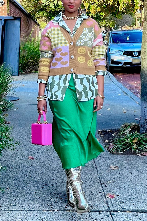 Fashionable Colorblock Print Cardigan Sweater