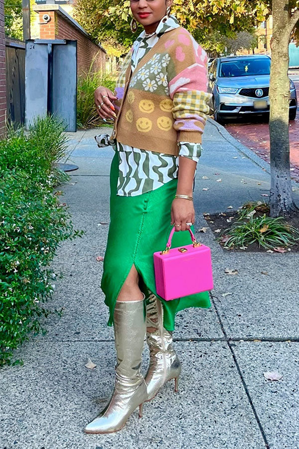 Fashionable Colorblock Print Cardigan Sweater