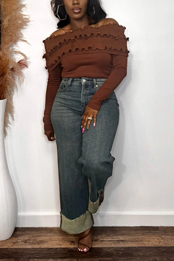Fashionable Ruffle Off-Shoulder Sweater