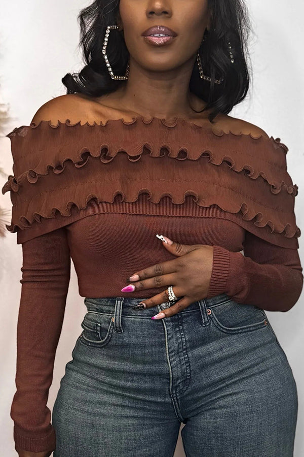 Fashionable Ruffle Off-Shoulder Sweater