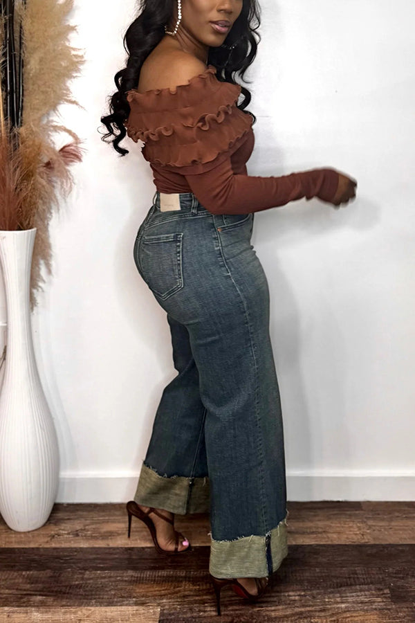 Fashionable Ruffle Off-Shoulder Sweater