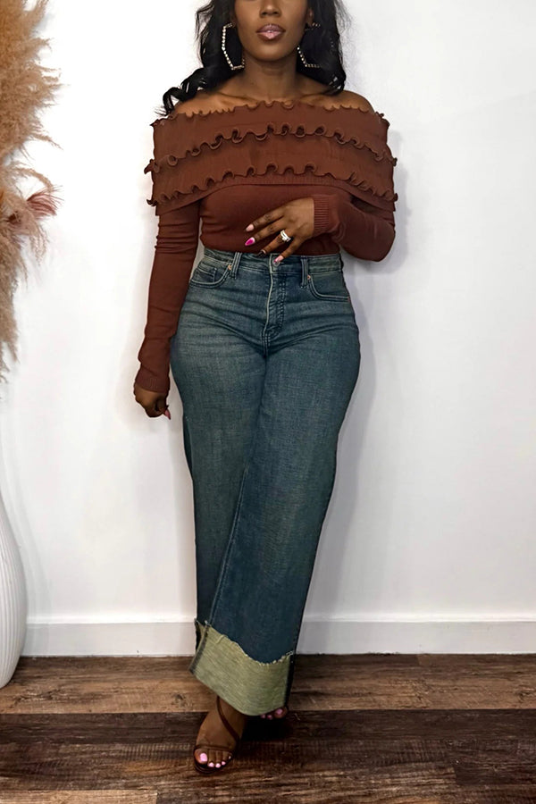 Fashionable Ruffle Off-Shoulder Sweater