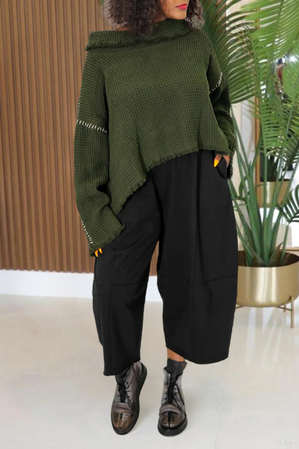 Casual Irregular Contrast Piping Sweater