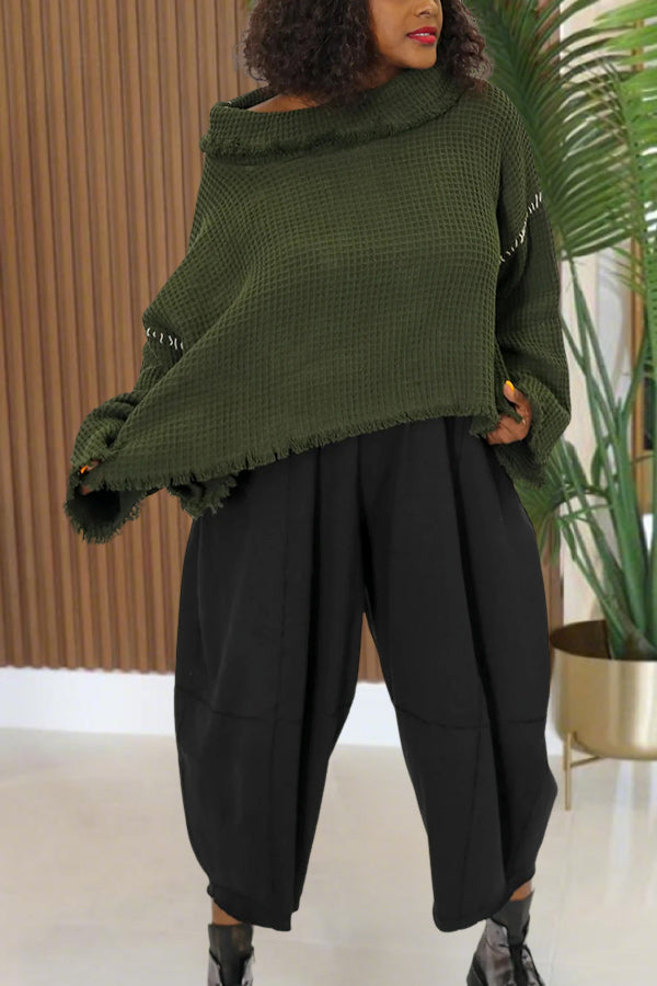 Casual Irregular Contrast Piping Sweater