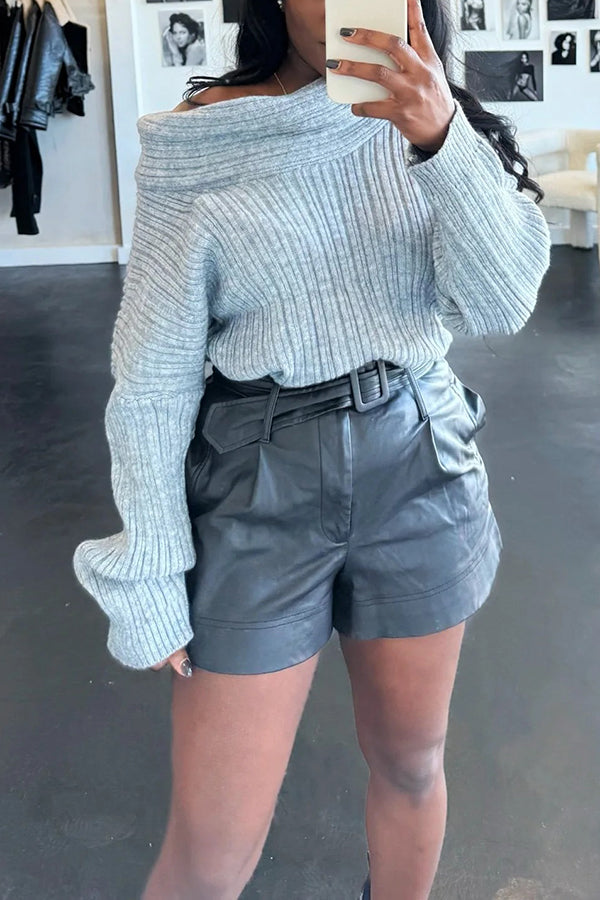 Oversized Drop Knit Asymmetrical Sweater