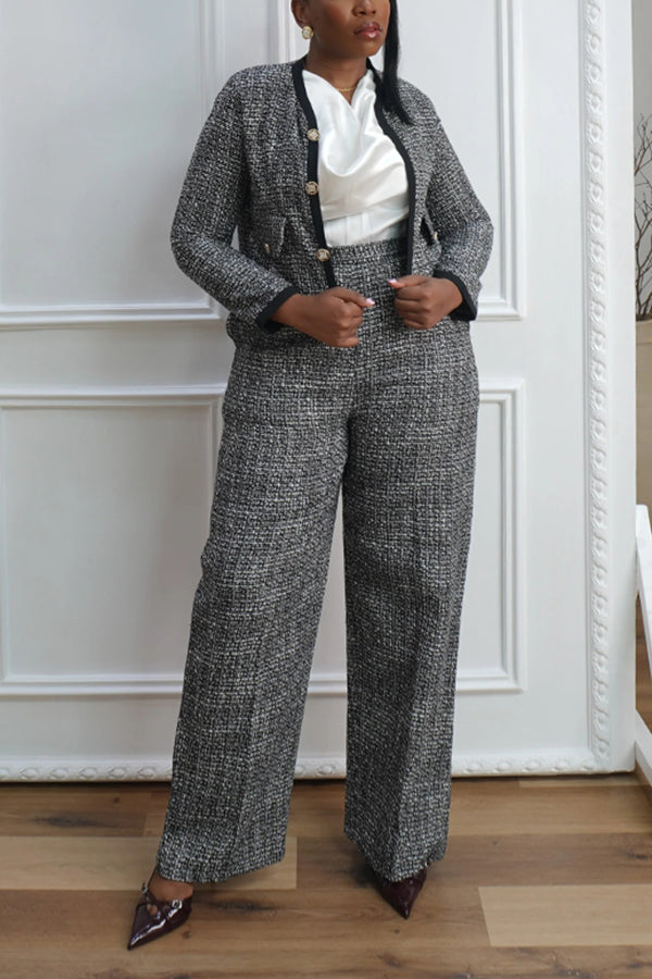 Elegant Contrast Piping Tweed Suit