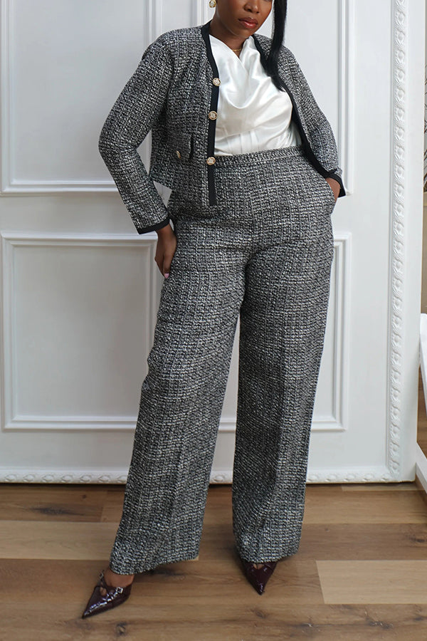 Elegant Contrast Piping Tweed Suit