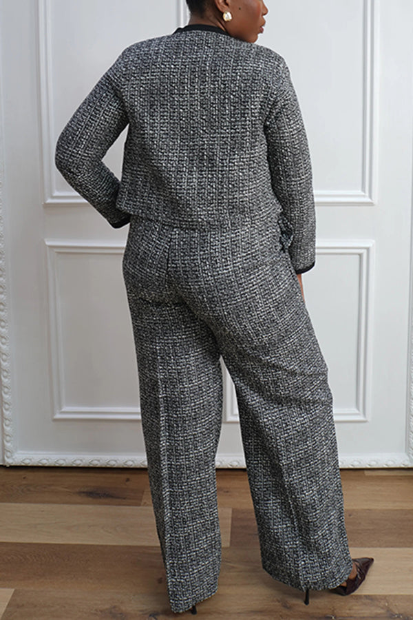 Elegant Contrast Piping Tweed Suit