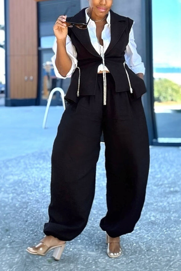 Stylish Suit Vest & Wide-Leg Pants