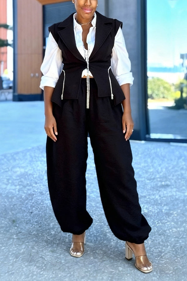 Stylish Suit Vest & Wide-Leg Pants