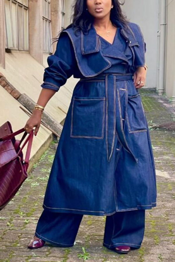Fashion Oversized Pocket Denim Trench Coat