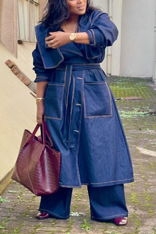 Fashion Oversized Pocket Denim Trench Coat