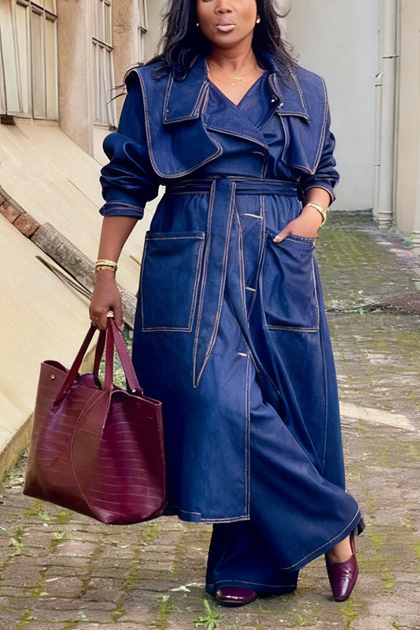 Fashion Oversized Pocket Denim Trench Coat