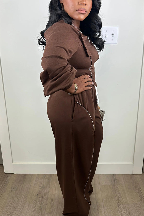 Stylish One-Shoulder Zip-Up Top & Pants