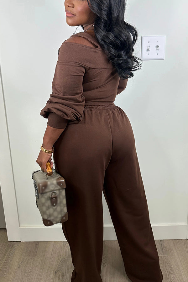 Stylish One-Shoulder Zip-Up Top & Pants