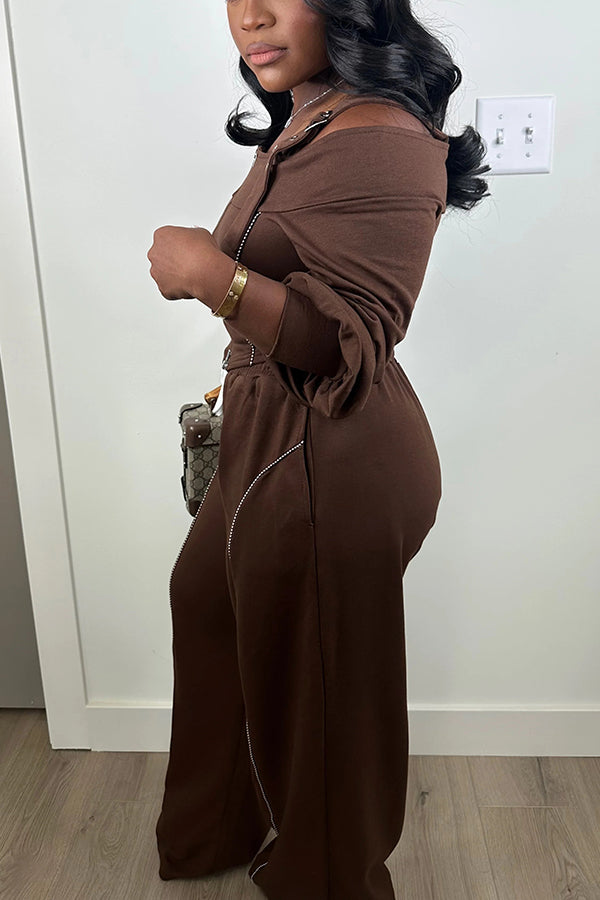 Stylish One-Shoulder Zip-Up Top & Pants