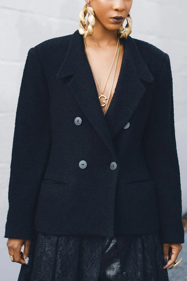 Vintage Textured Double-Breasted Blazer