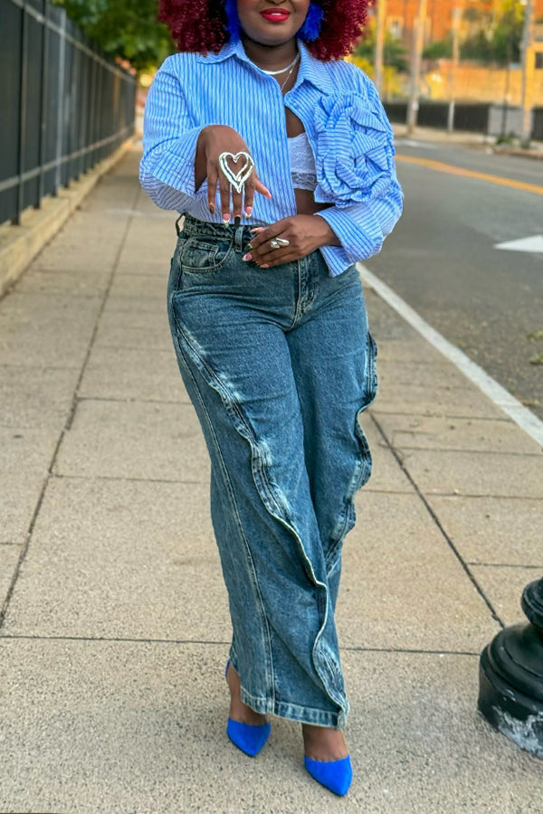 Fashion Ruffle Straight Jeans