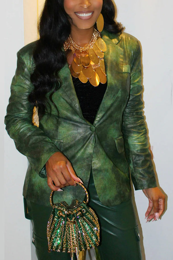 Stylish Faux-Washed Blazer & Faux-Leather Cargo Pants