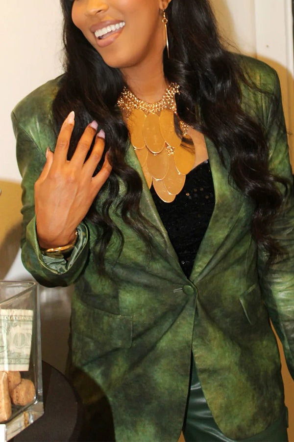 Stylish Faux-Washed Blazer & Faux-Leather Cargo Pants