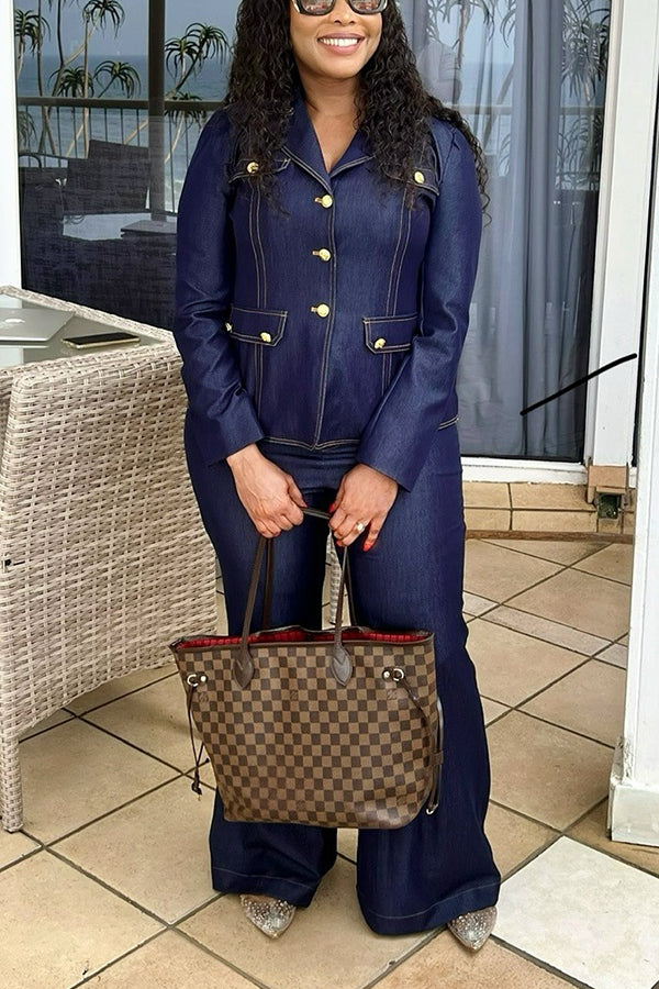 Fashionable Contrast Stitching Denim Suit