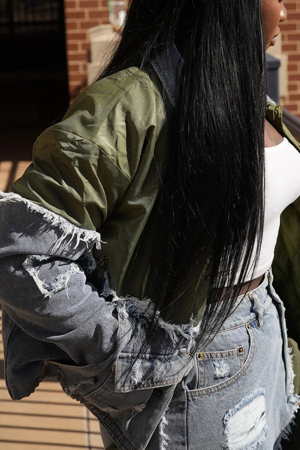 Stylish Denim Patchwork Bomber Jacket & Joggers Pants 