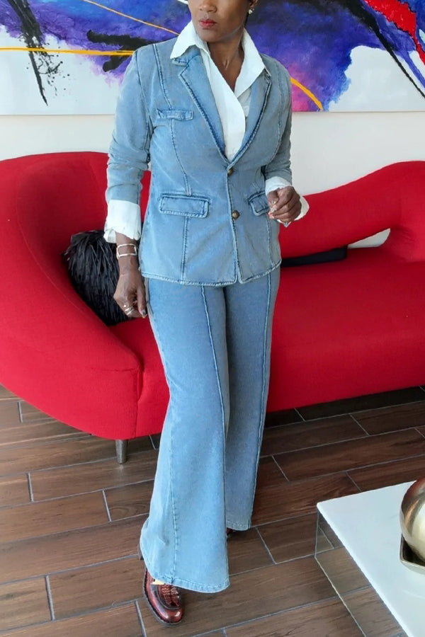 Stylish Jersey Denim Knit Pants Sets 