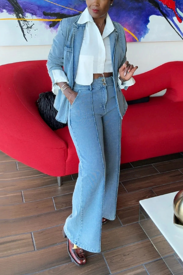 Stylish Jersey Denim Knit Pants Sets 