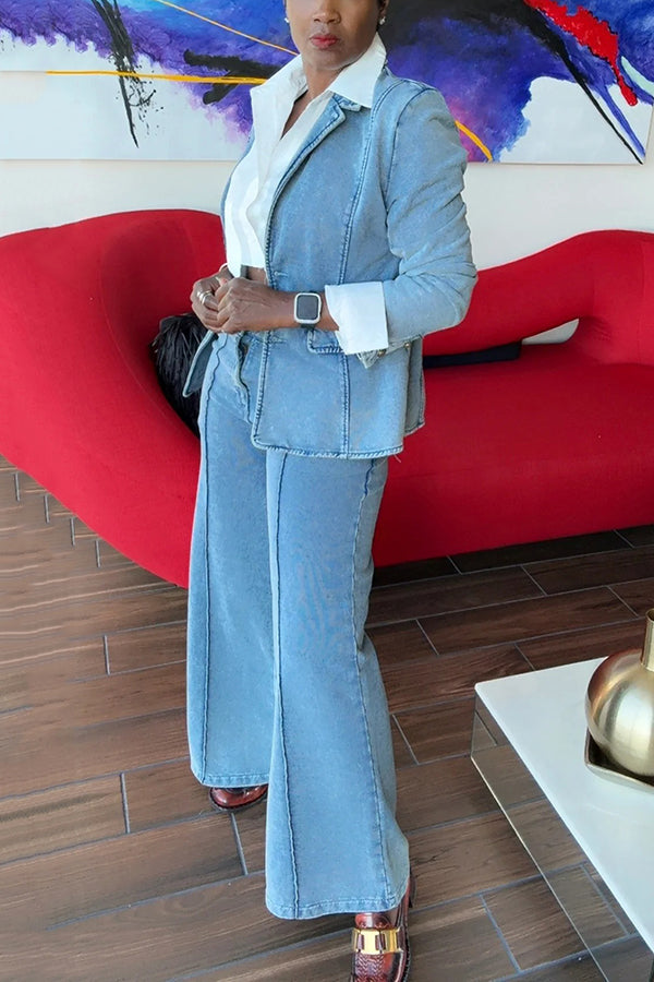 Stylish Jersey Denim Knit Pants Sets 