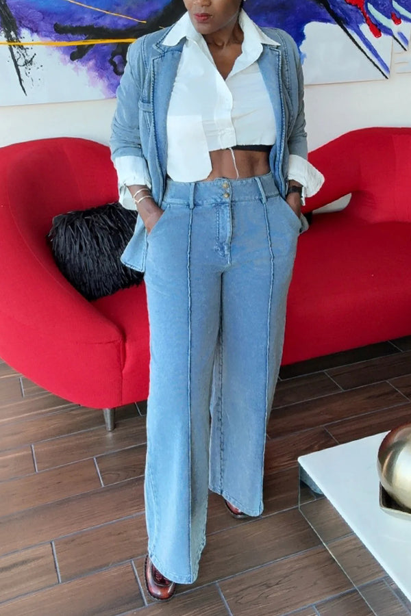 Stylish Jersey Denim Knit Pants Sets 