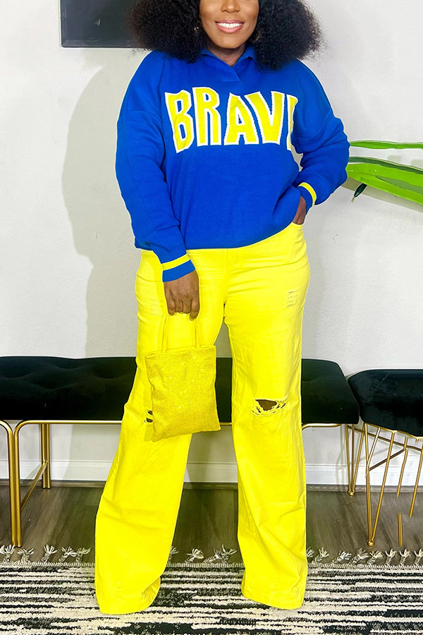 Brave Oversized Collared Long Sleeve Sweater