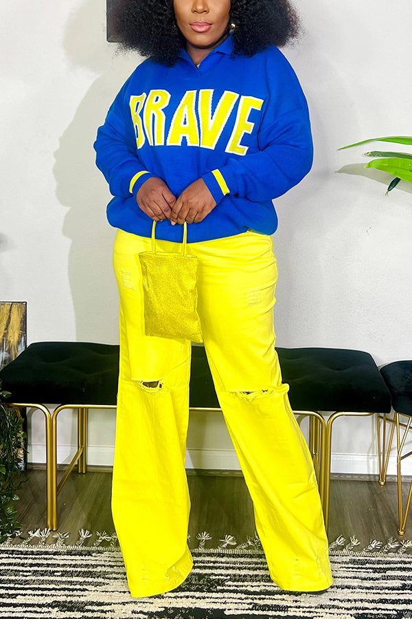 Brave Oversized Collared Long Sleeve Sweater