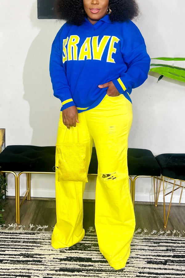 Brave Oversized Collared Long Sleeve Sweater