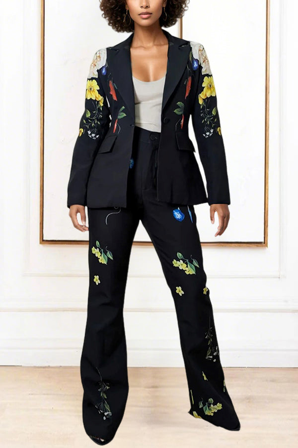 Stylish Floral Print Blazer Set