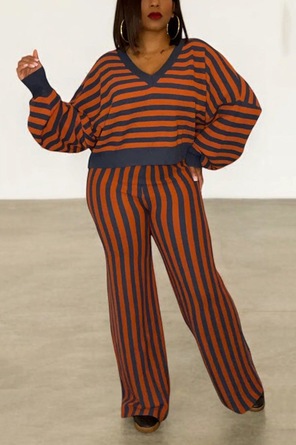 Casual Striped Knitted Two-Piece Suit