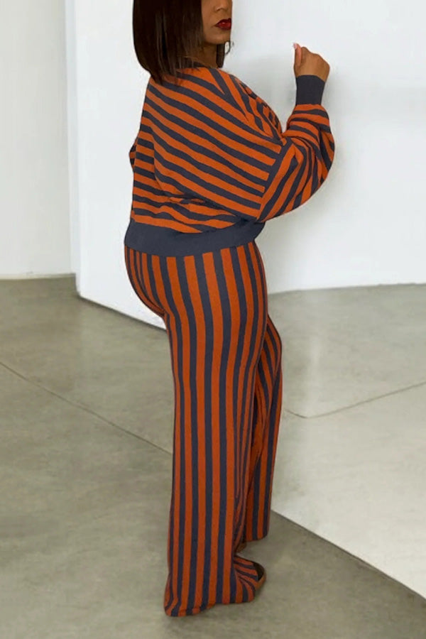 Casual Striped Knitted Two-Piece Suit