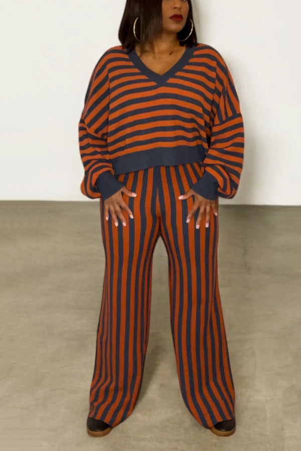 Casual Striped Knitted Two-Piece Suit