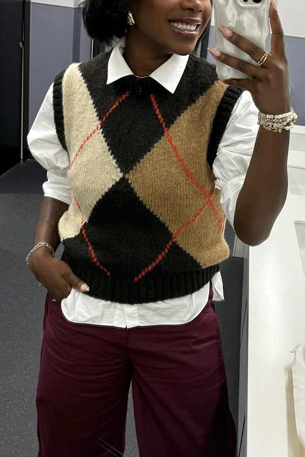 Fashionable Colorblock Plaid Sweater Vest
