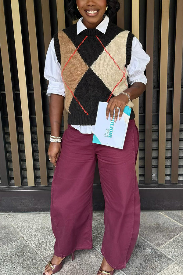 Fashionable Colorblock Plaid Sweater Vest
