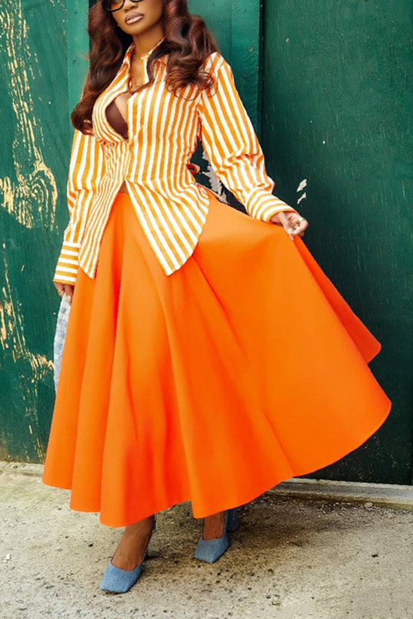 Stylish Striped Shirt & A-Line Skirt