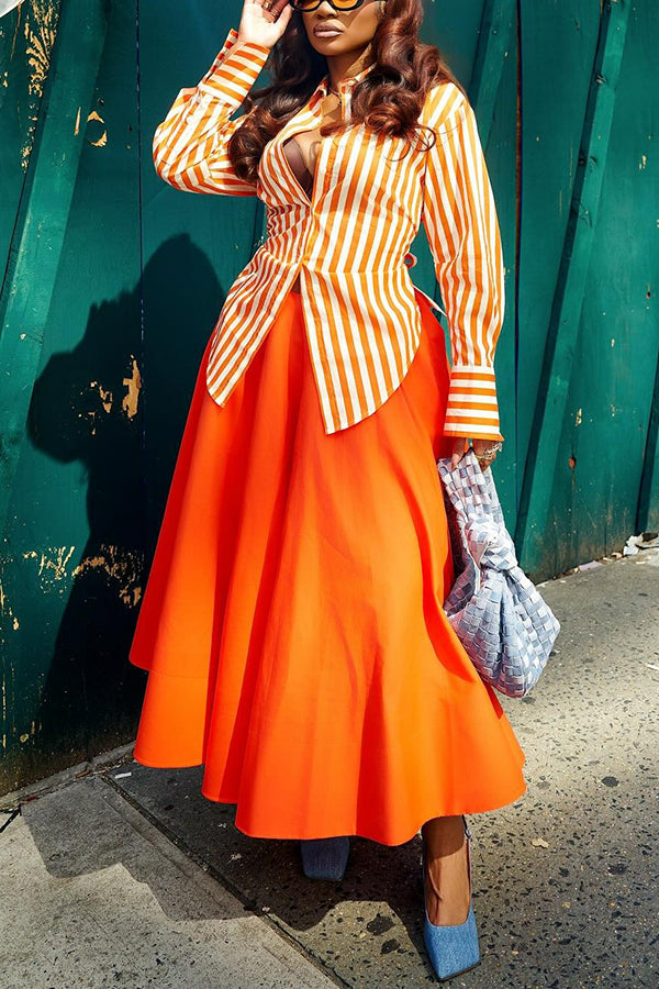 Stylish Striped Shirt & A-Line Skirt