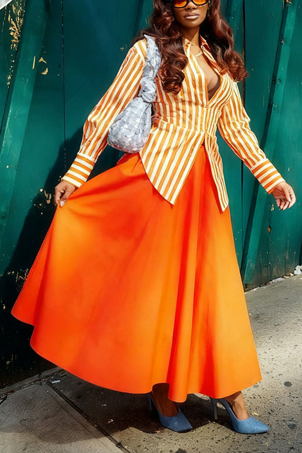 Stylish Striped Shirt & A-Line Skirt