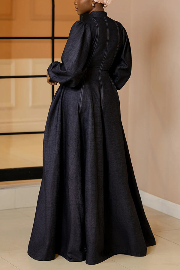 Stylish Tie Bow Denim Maxi Dress